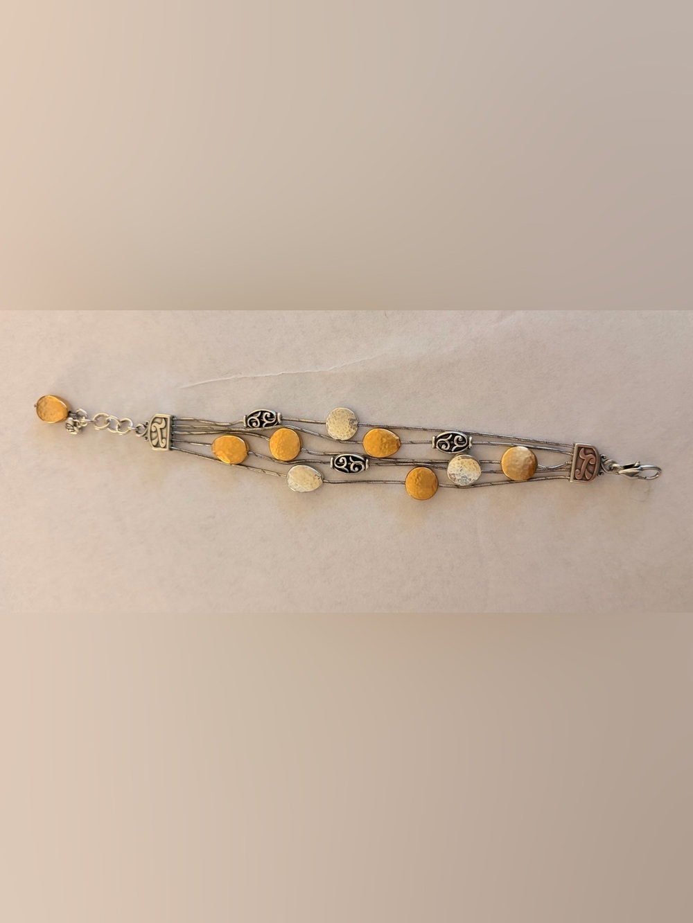 Brighton Two-Tone Gold and Silver Hammered Disc Multi-Strand Bracelet